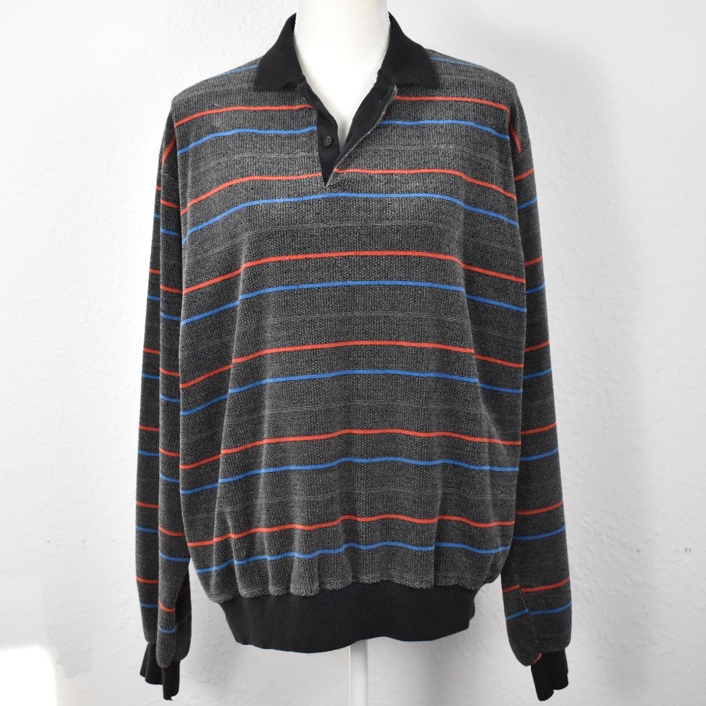 80s Le Tigre Striped Cotton Terry Sweatshirt XL